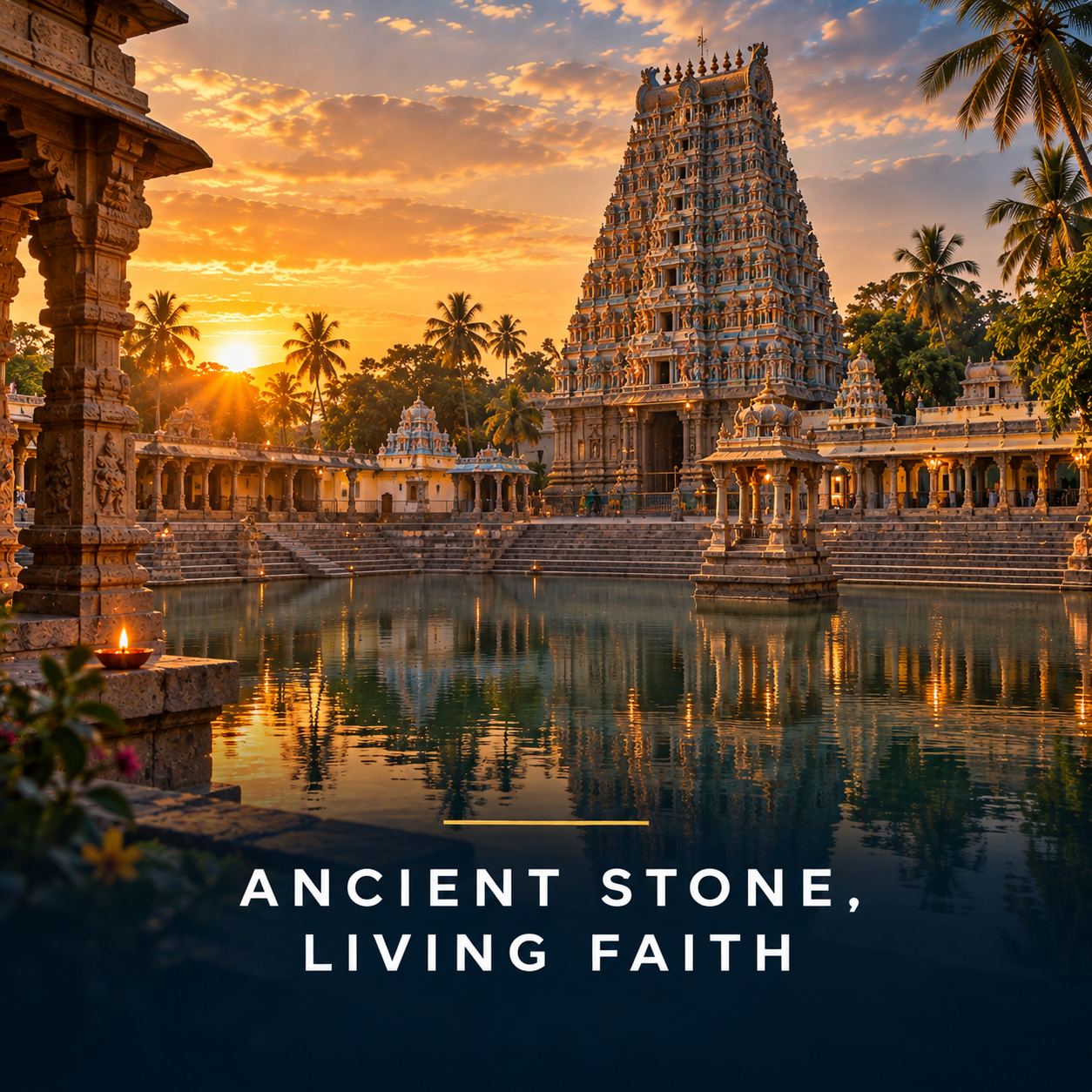 Ancient Temple Reflections at Sunset
