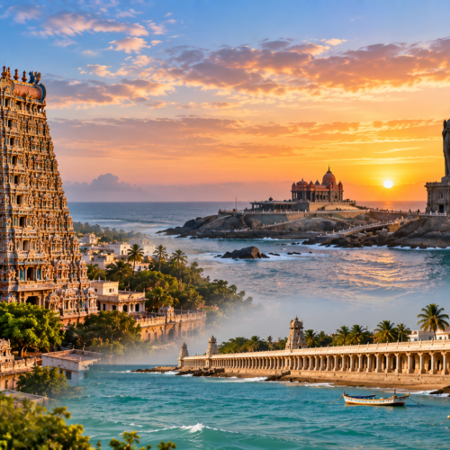 South Indian Coastal Temple Panorama