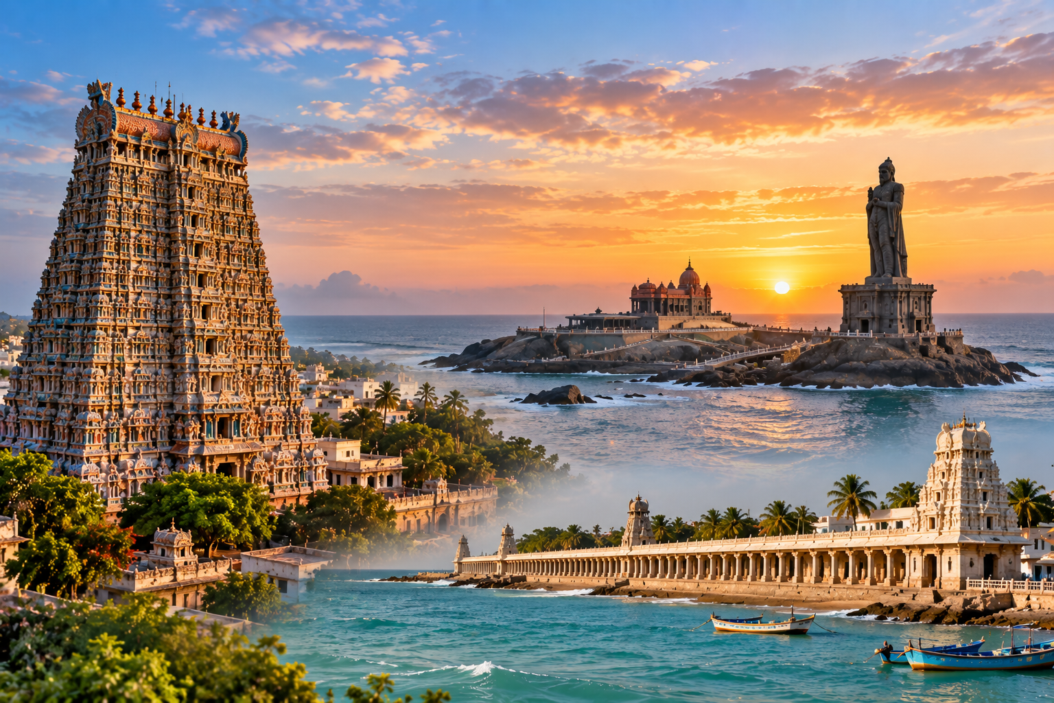South Indian Coastal Temple Panorama