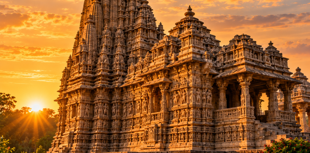 Golden Hour Hindu Temple Landscape