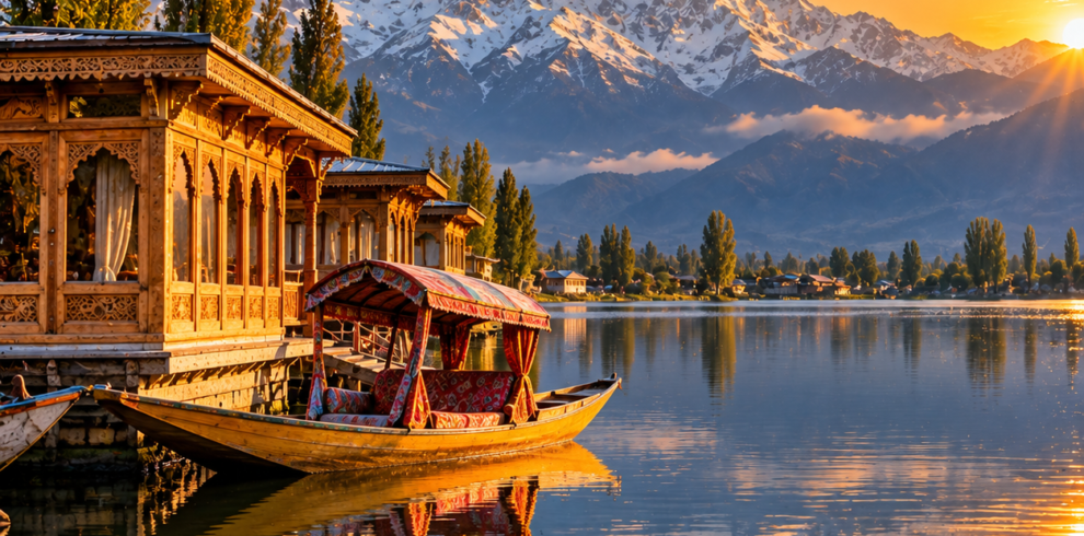 Golden-Hour Mountain Lake Houseboats