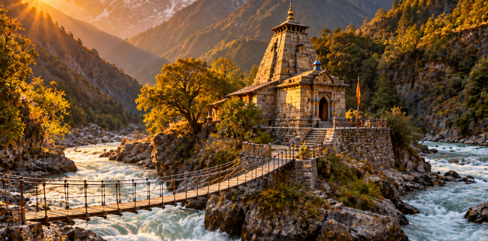 Golden Mountain Temple Over Turquoise Rapids