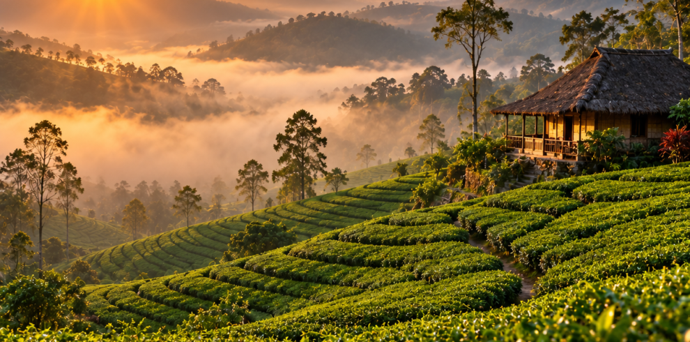 Golden Sunrise Over Mountain Tea Terraces